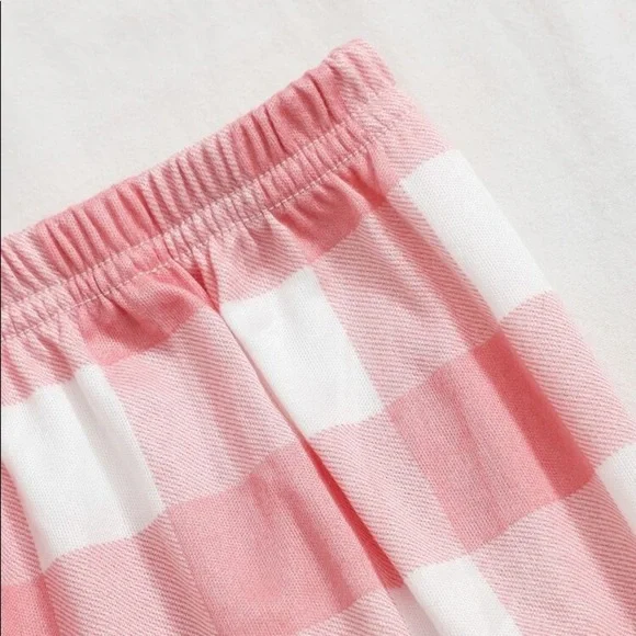New White & Red Plaid Shorts Pajama Set - Picture 4 of 5
